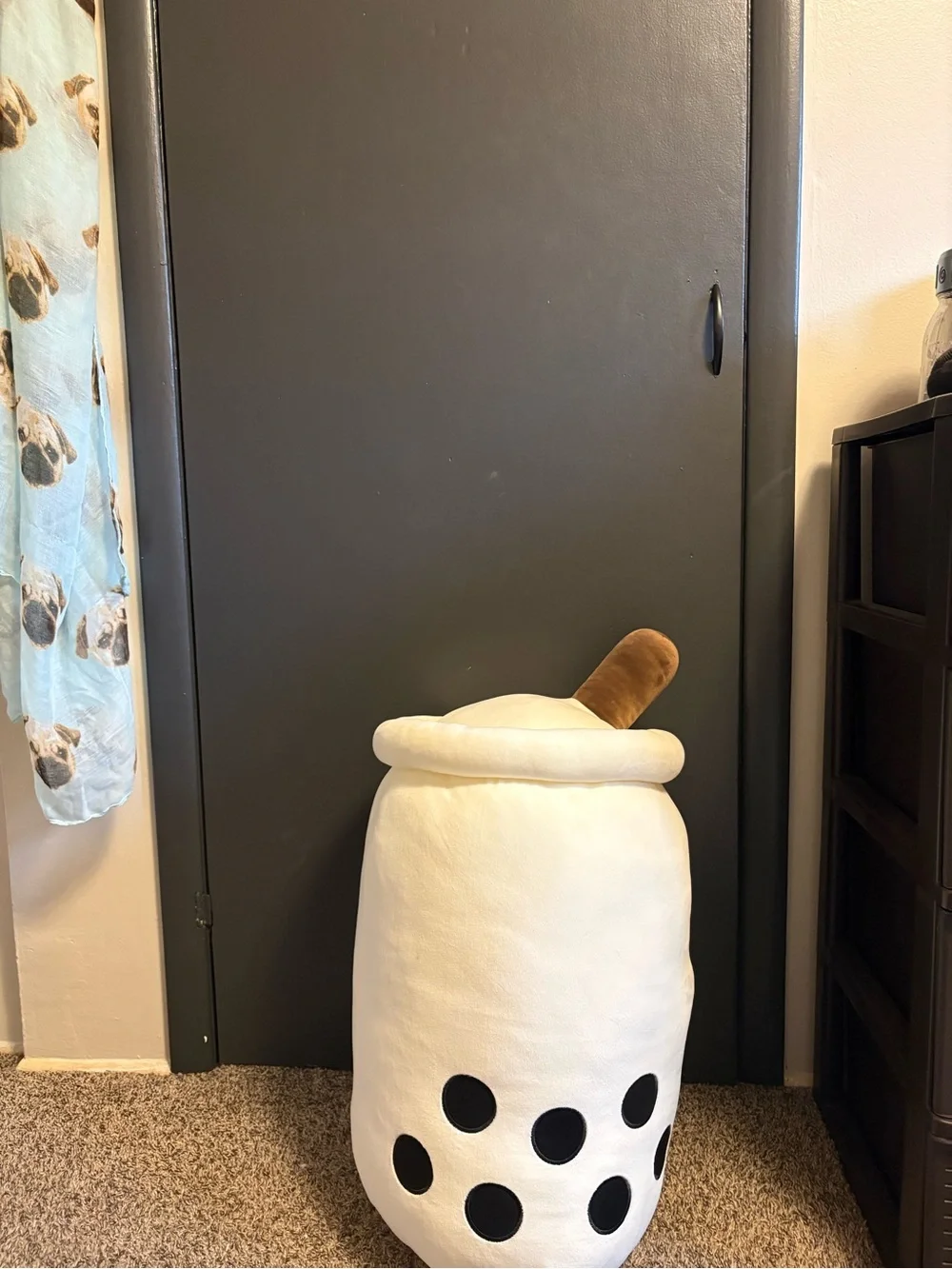 Cute Boba Tea Plush Pillow - White with Black Pearls